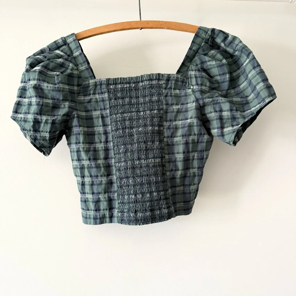 Madewell Hopewell puff sleeve Crop‎ Top in plaid XXS